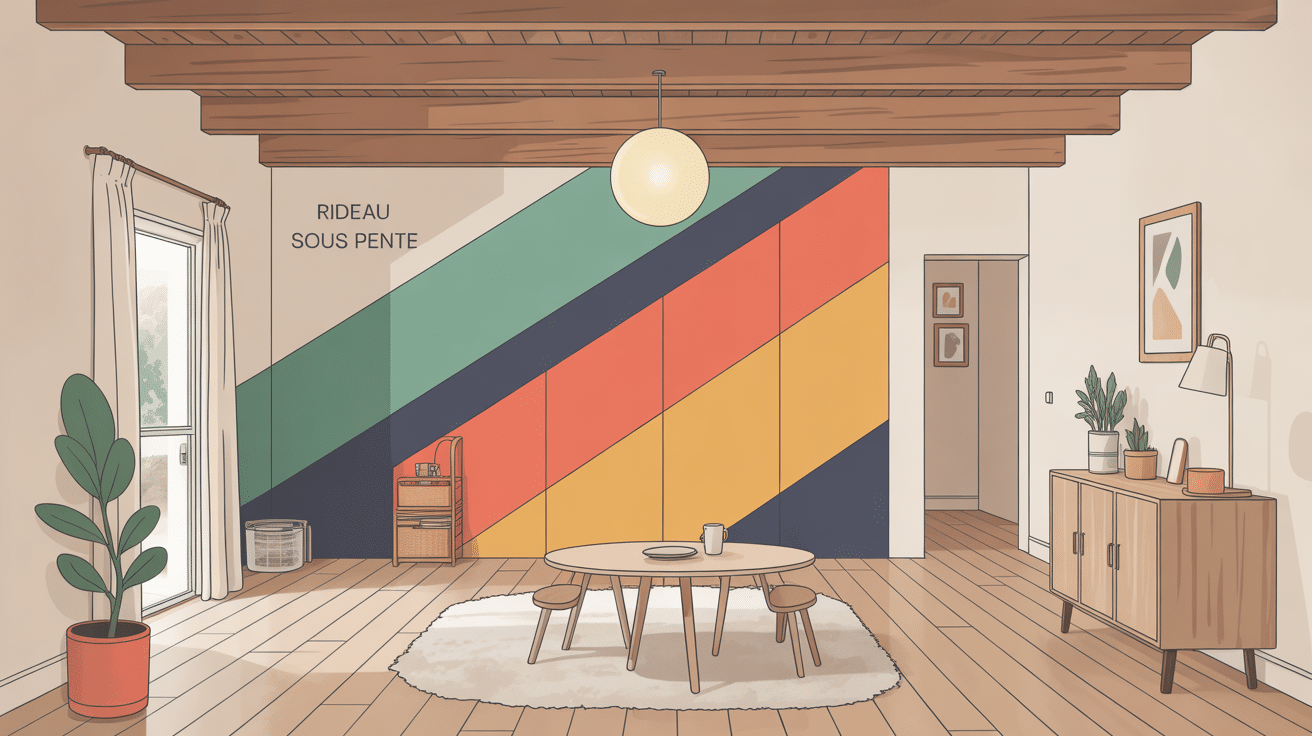 espace sous pente avec rideau sous pente stylisé
