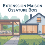 illustration extension maison ossature bois moderne et lumineuse