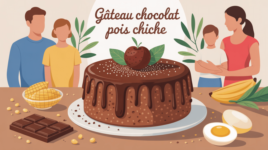 gateau chocolat pois chiche illustré avec ingrédients sains