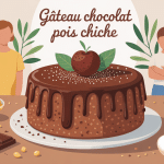 gateau chocolat pois chiche illustré avec ingrédients sains