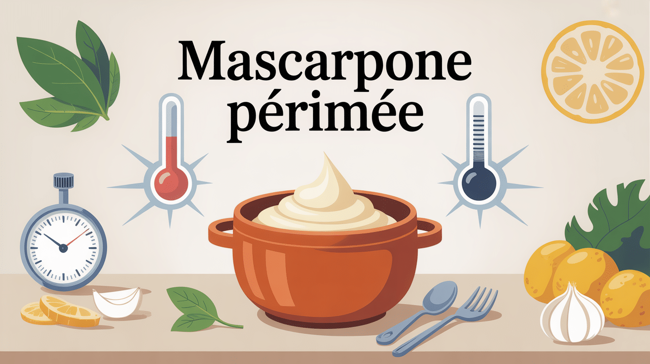 illustration pot mascarpone perimee sur table cuisine