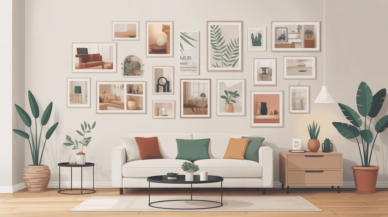 mur de photos personnalisé dans salon moderne