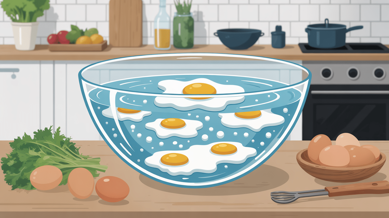 Illustration des oeufs qui flottent à la cuisson dans un saladier