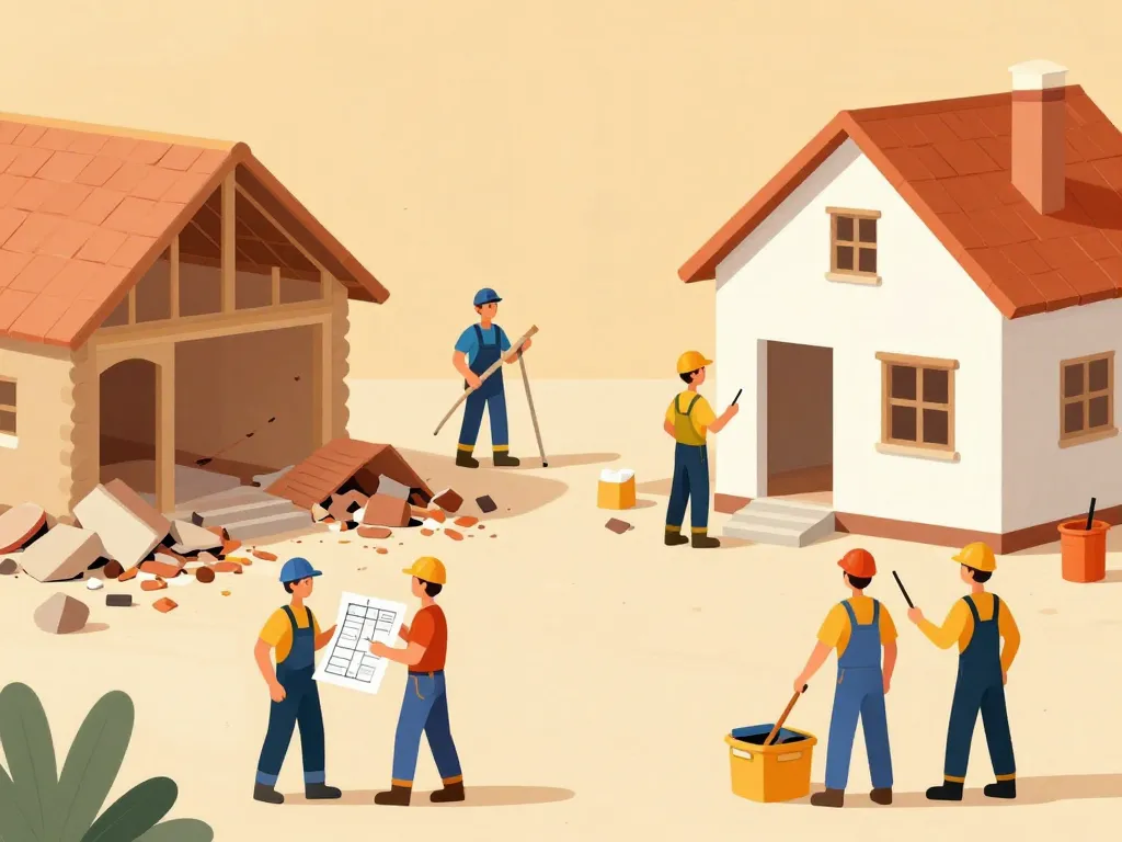 illustration équipe organisation chantier entreprise de rénovation de maison