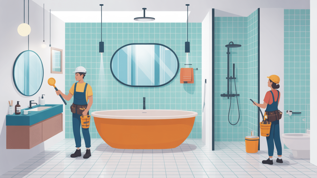 Illustration travaux de salle de bain moderne élégante