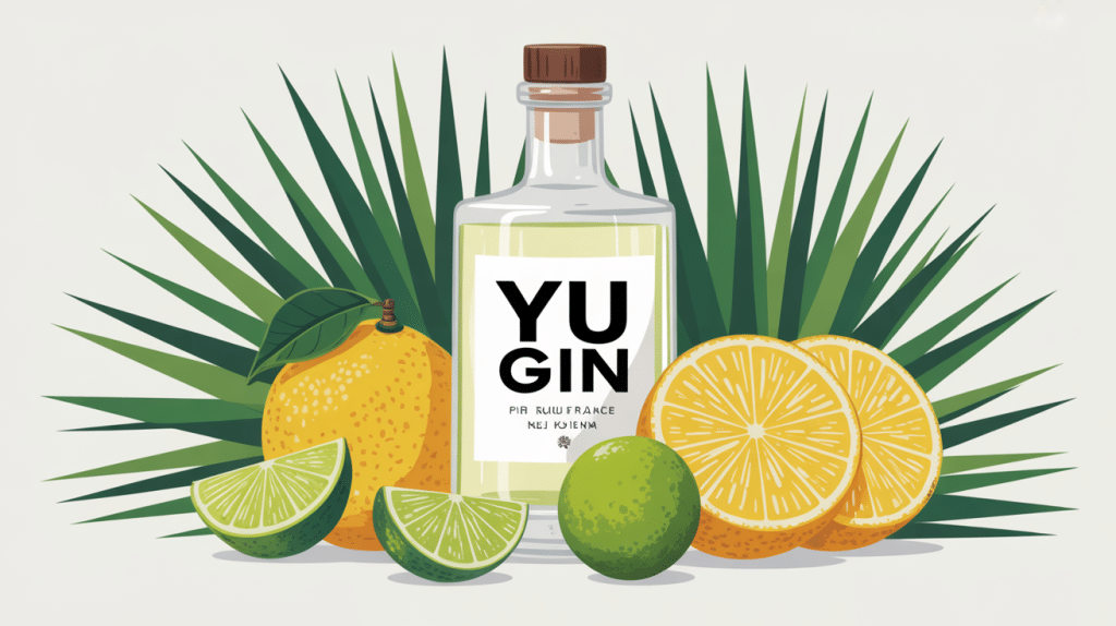 Illustration Yu Gin bouteille gin français yuzu moderne