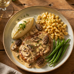 accompagnement escalopes de veau avec purée, spätzles, haricots et sauce crème