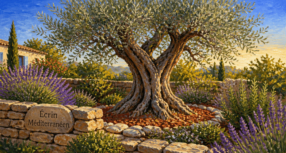 Amenagement olivier jardin avec olivier et plantes mediterraneennes