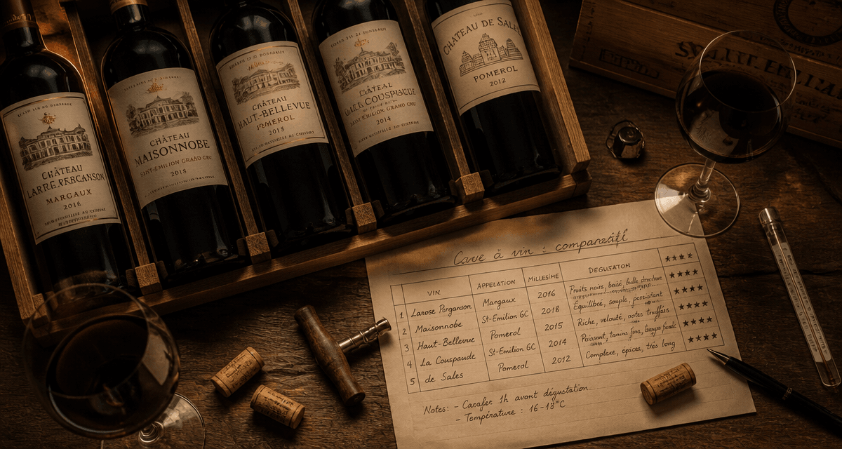 cave à vin : comparatif sur table avec bouteilles
