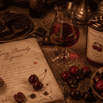 cherry brandy liqueur, cerises fraîches, chocolat, carnet
