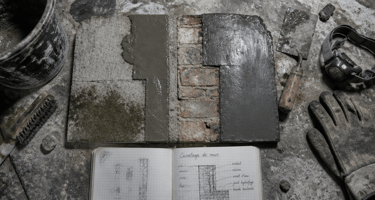 cuvelage mur échantillons béton brique outils