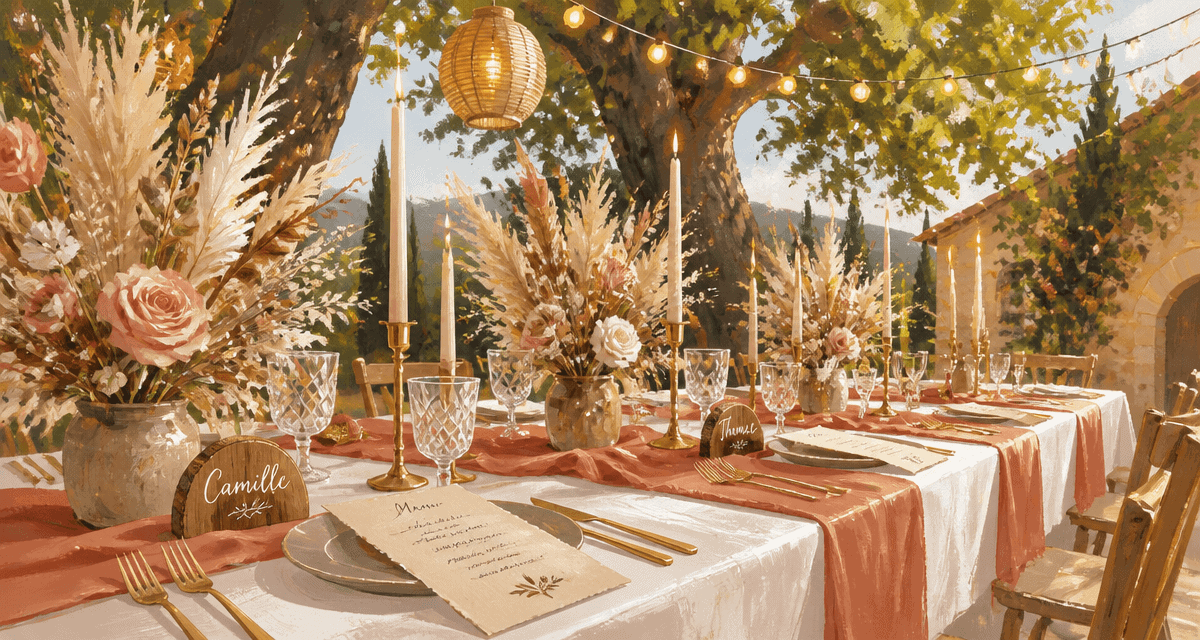 Decos de mariage table champetre terracotta