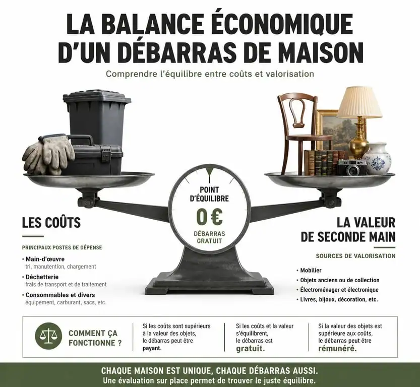 Infographie illustrant l'équilibre financier pour un débarras de maison gratuit
