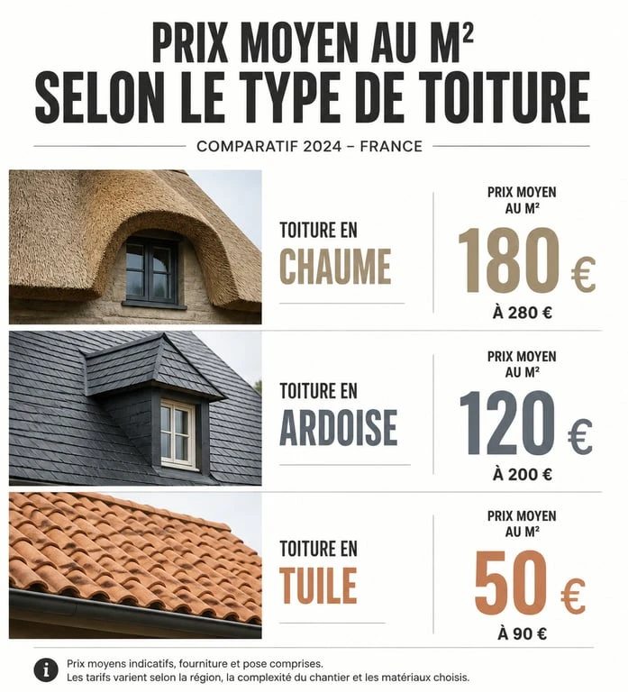 Comparatif des prix au m2 entre toit en chaume, ardoise et tuile