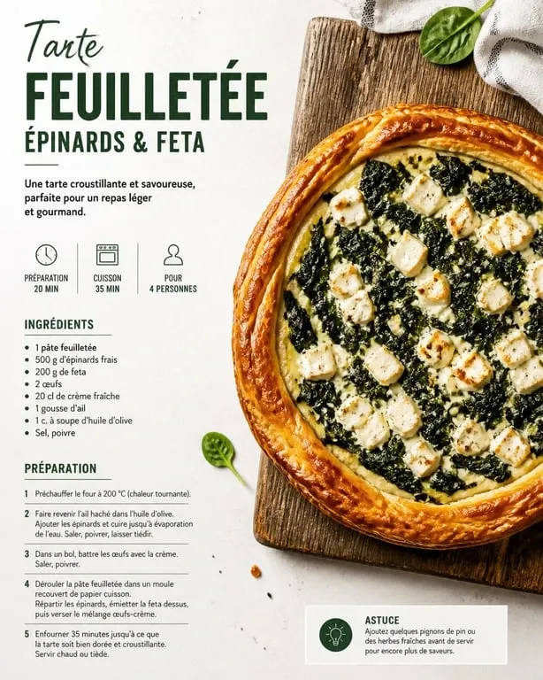 Recette avec de la pâte feuilletée : Byrek croustillant aux épinards et feta