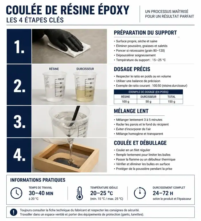Étapes clés pour réussir une coulée de résine époxy professionnelle