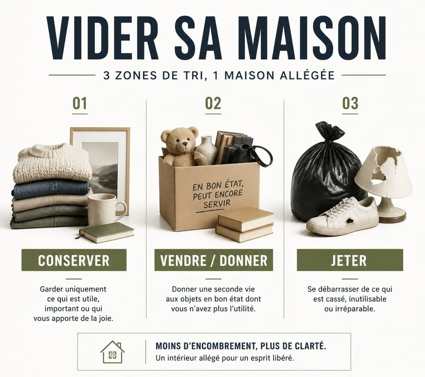 Méthode des trois piles pour vider une maison par où commencer efficacement