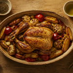 Herbes de Provence sur table rustique avec poulet rôti