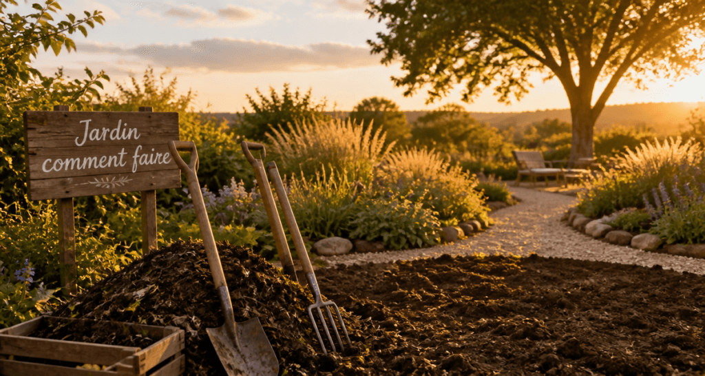 jardin comment faire, aménagement extérieur, outils, plantes