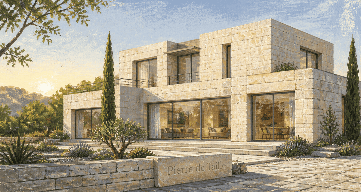maison pierre de taille contemporaine avec baies vitrées