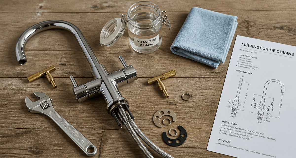 melangeur robinet cuisine chromé démonté et outils