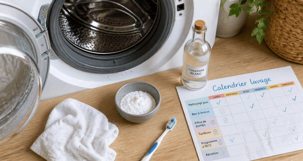 nettoyage tambour machine à laver avec bicarbonate vinaigre brosse