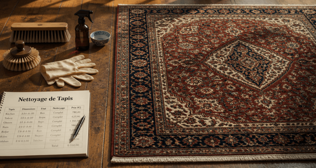 ou faire nettoyer un tapis avec outils et carnet