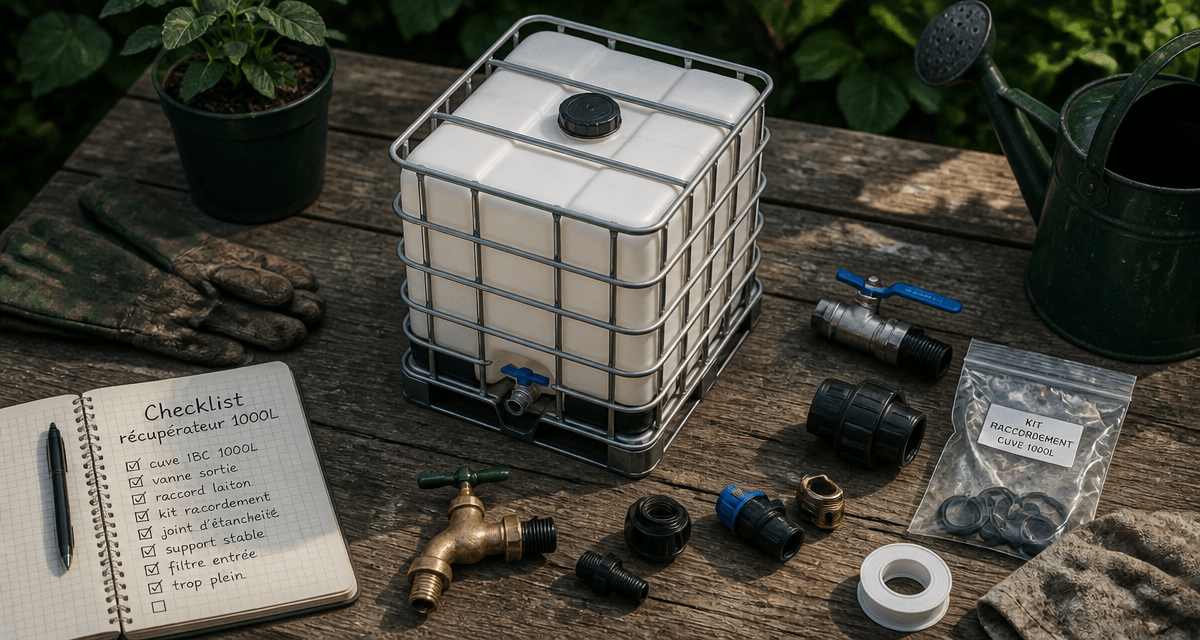 récupérateur d'eau 1000l vue dessus accessoires