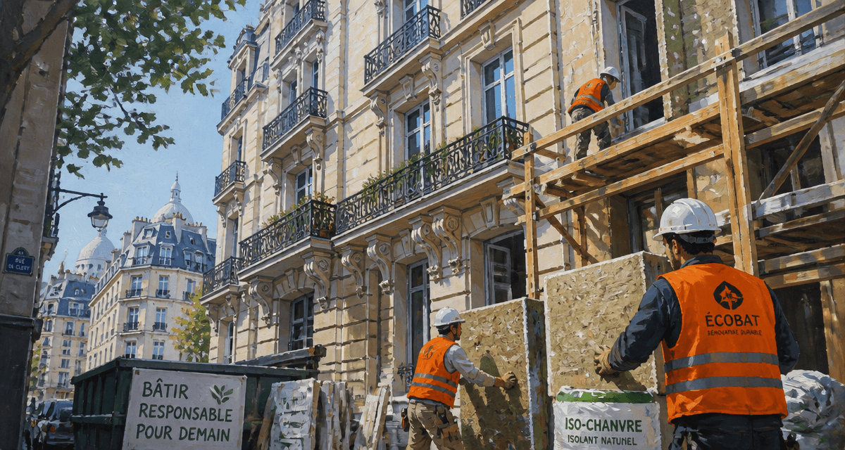 Réhabilitation de bâtiments anciens Paris, ouvriers isolant un immeuble haussmannien