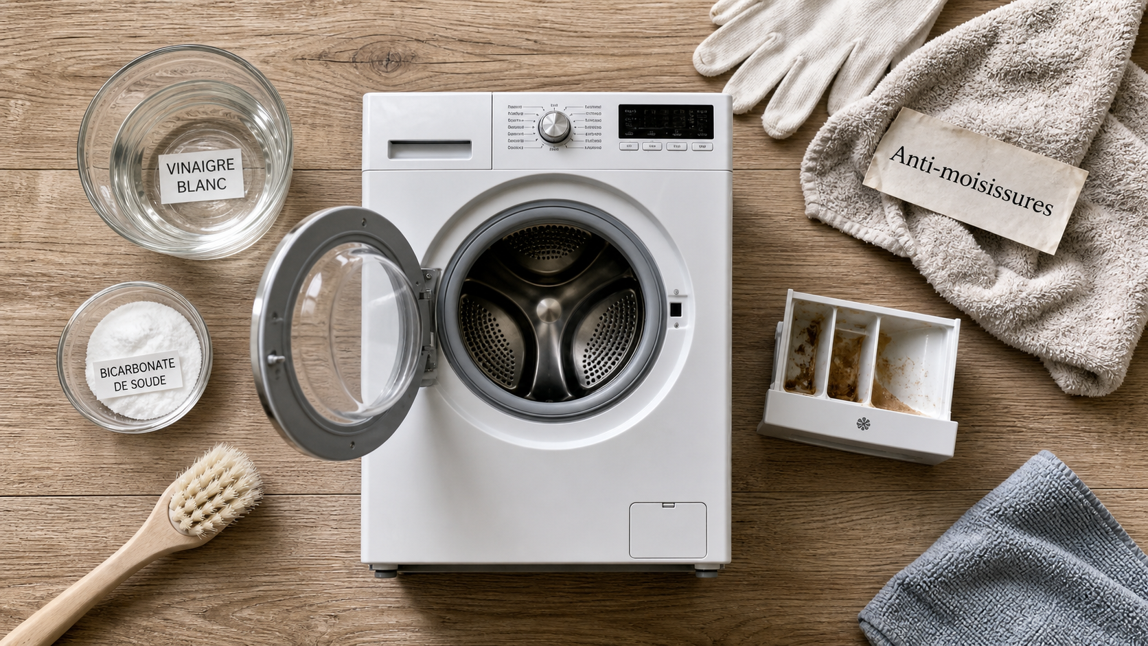 Astuce grand mère odeur lave-linge : tambour sans moisi, vinaigre et bicarbonate