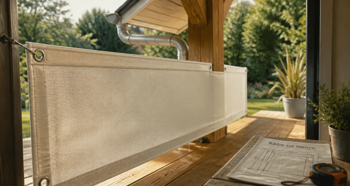 Bache terrasse sur mesure sur terrasse en bois, tendue pour fermer sans perdre la lumière