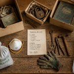 Débarras cave cartons objets outils sacs