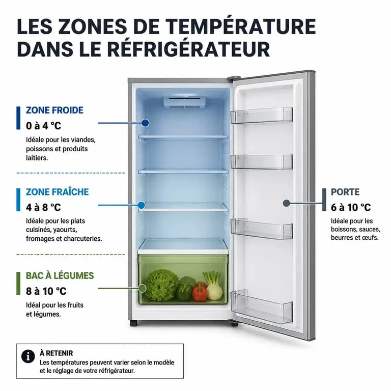 Infographie des zones de température pour bien ranger son frigo