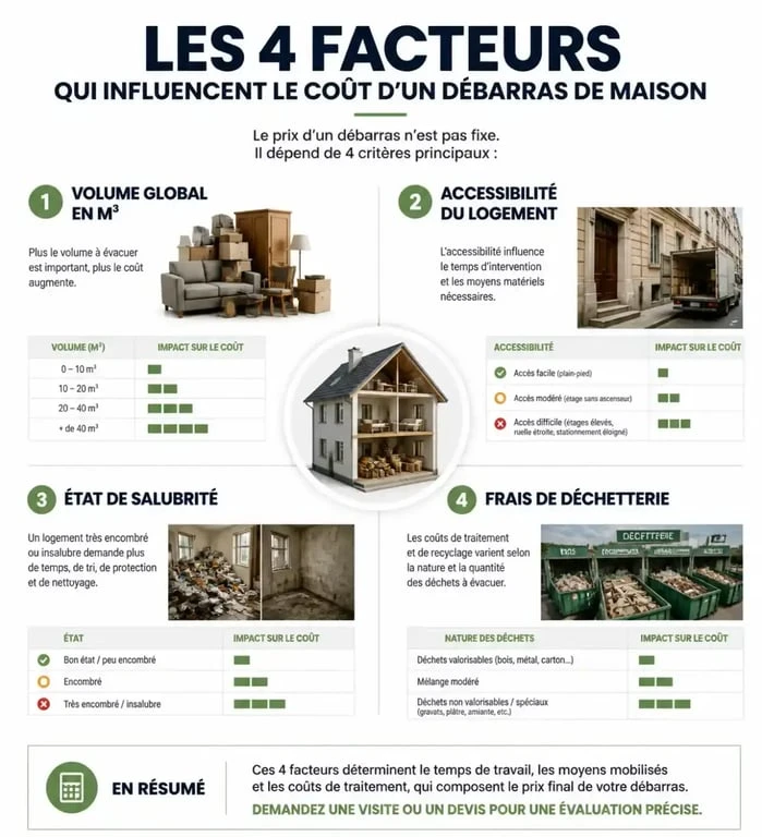 Infographie des facteurs de prix pour un débarras maison professionnel