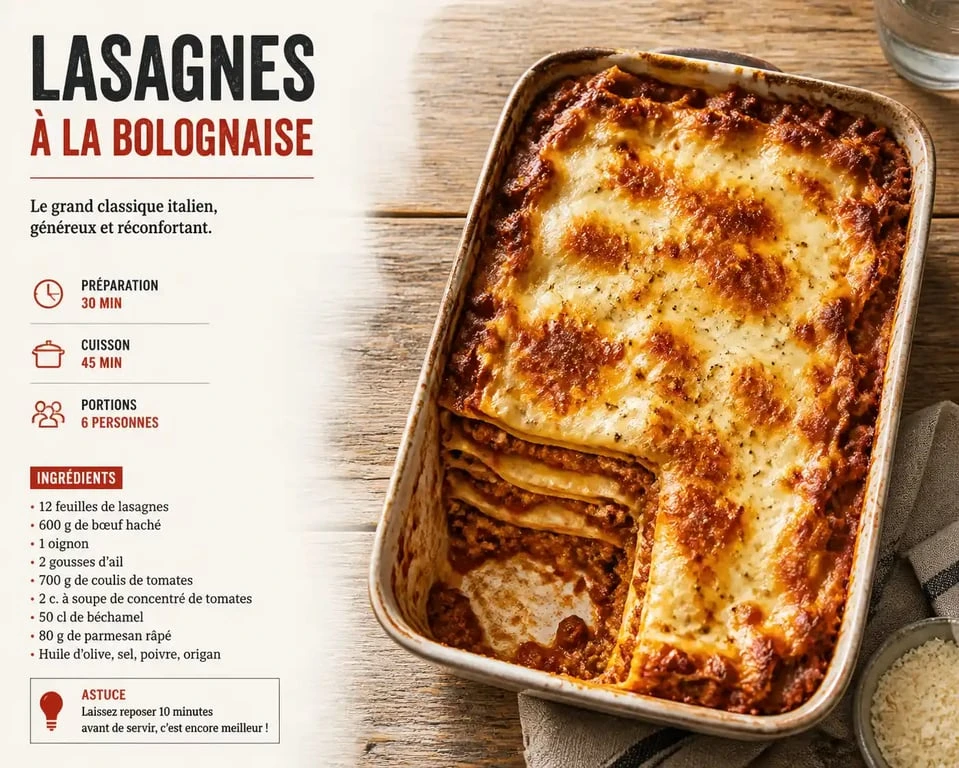 Grand plat de lasagnes à la bolognaise pour 10 personnes, recette conviviale