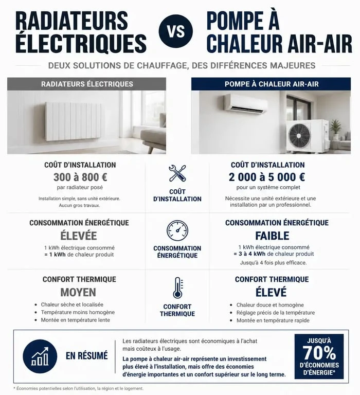 Comparatif installation pompe à chaleur avec radiateur électrique