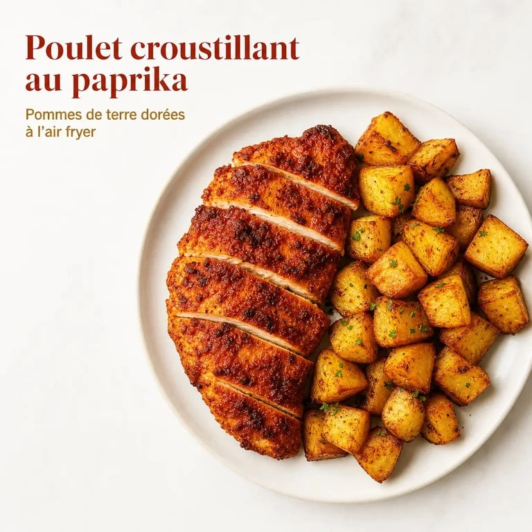 Recette facile air fryer : poulet croustillant au paprika et pommes de terre dorées