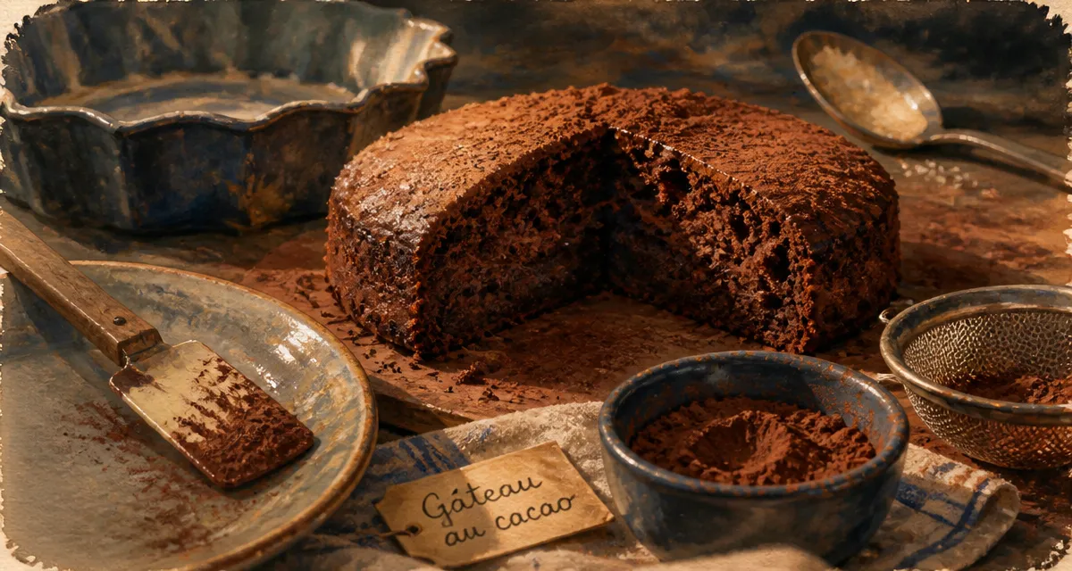 Gateau cacao moelleux, tranché, mie sombre et aérienne
