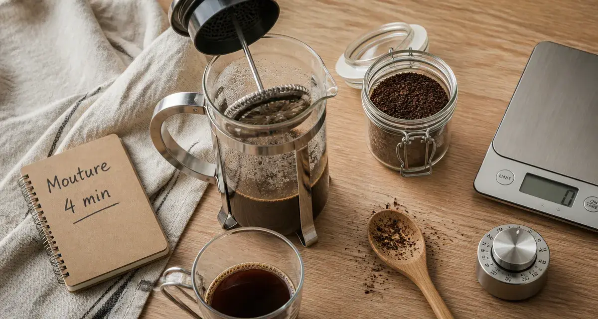 Meilleure cafetière à piston en verre et inox, mouture grossière