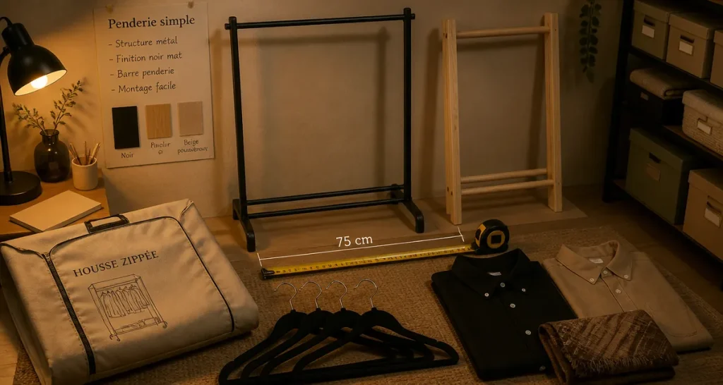 Penderie simple stable, housse zippée et mesure 75 cm