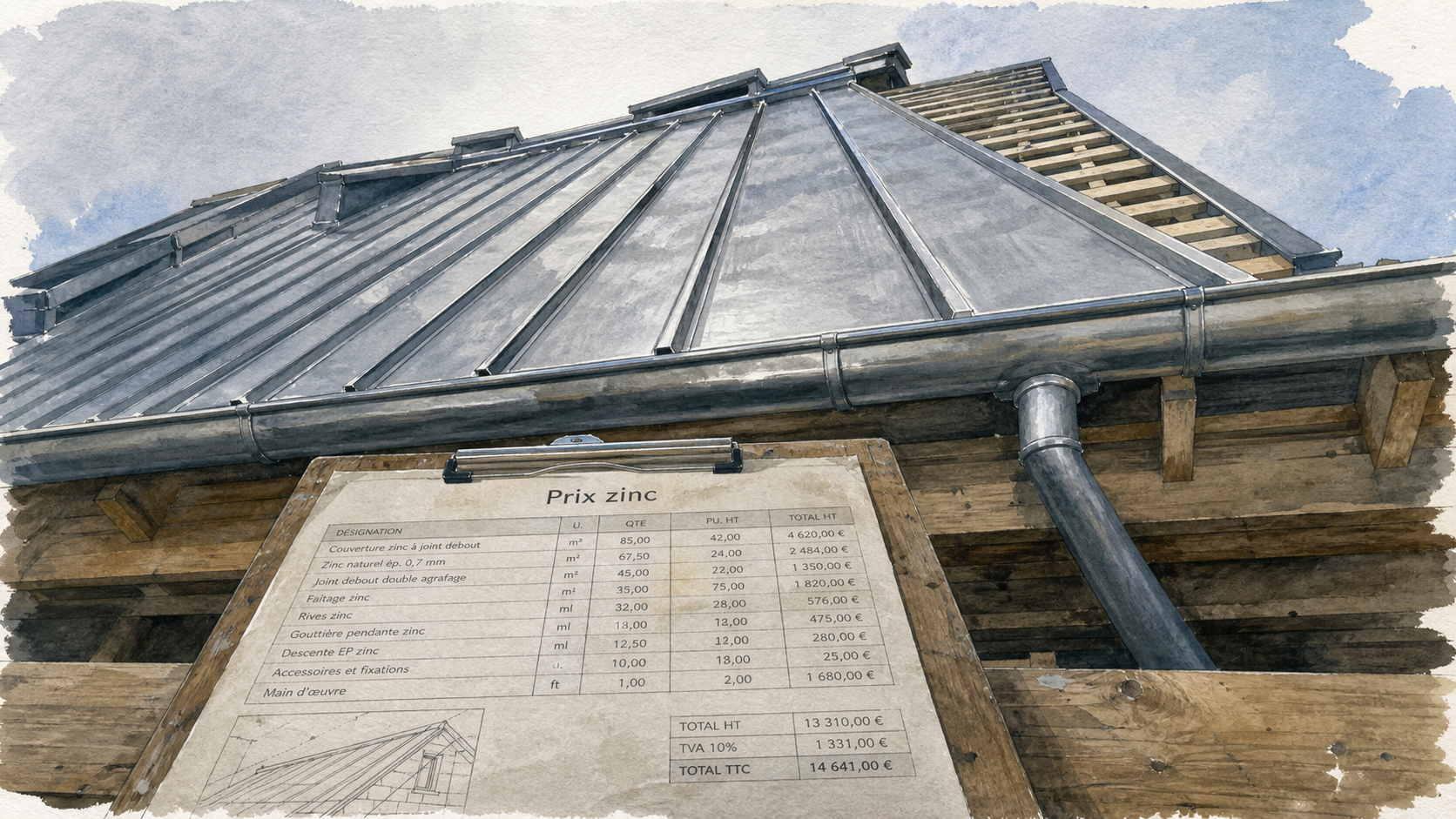 Prix d un toit en zinc : toiture zinc au m², zinc en joint debout