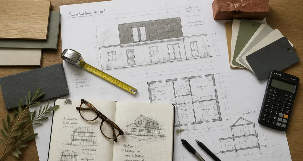 prix surélévation maison 40m2 plan architecte