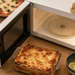 Quel micro onde choisir : micro-ondes blanc ouvert pour lasagnes et eau citronnée
