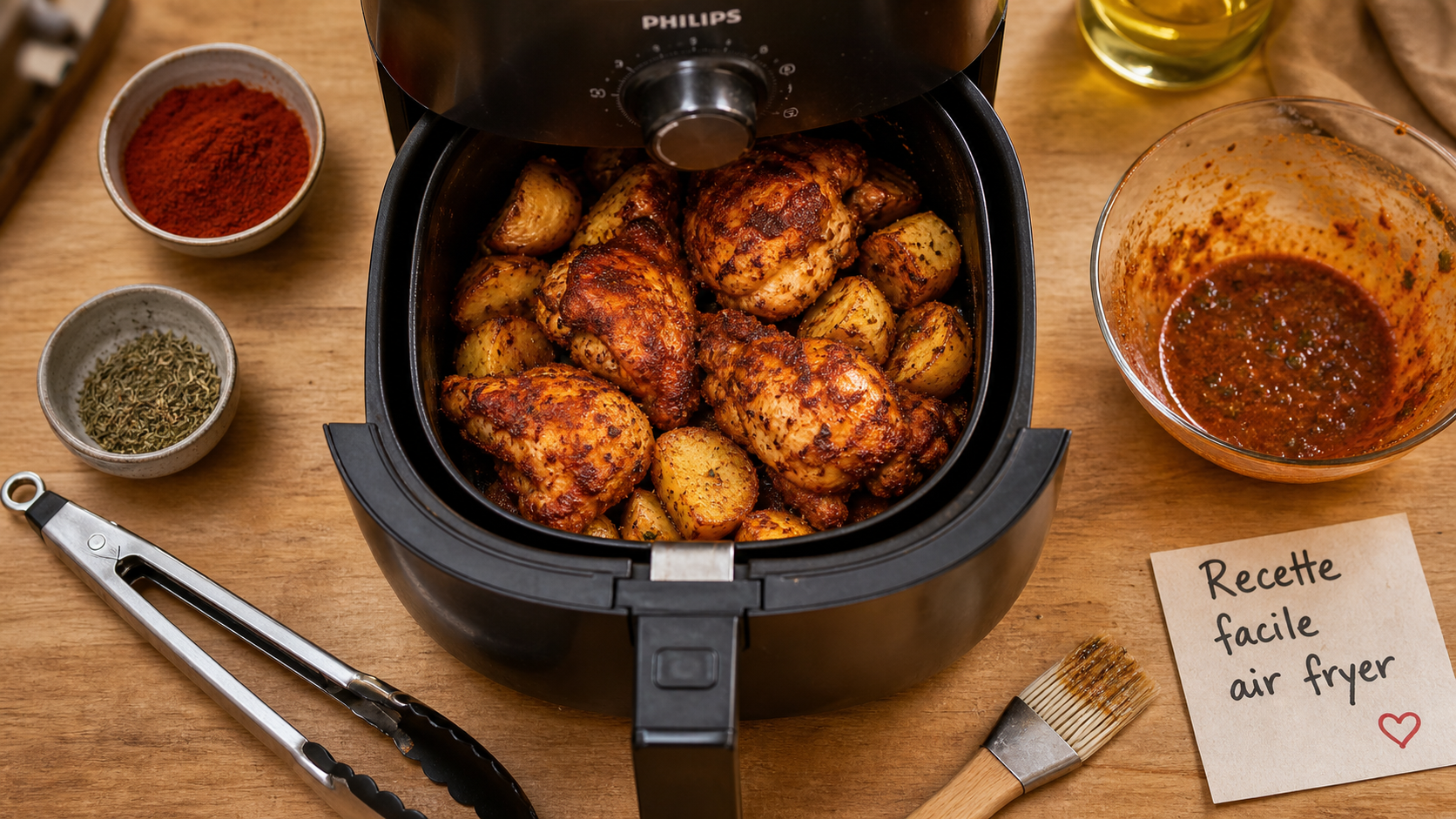 Recette facile air fryer : poulet croustillant au paprika et pommes de terre dorées
