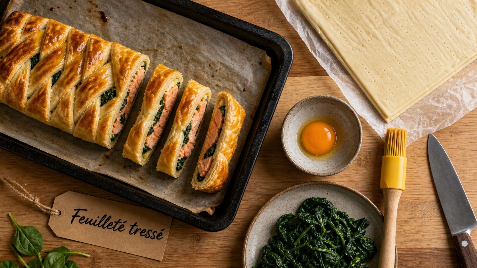 Recette feuilleté salé : feuilleté tressé croustillant au saumon