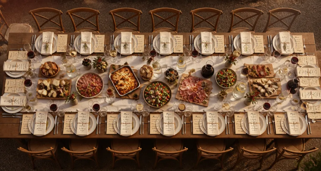 repas pour 30 personnes grande table dressée