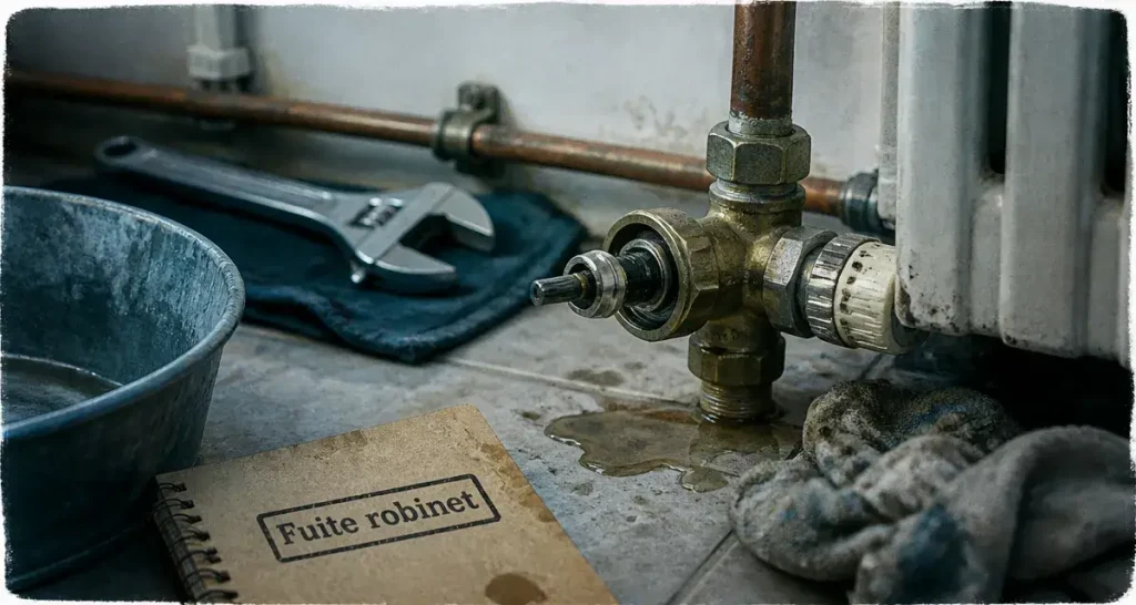 Robinet radiateur fuite : réparation et arrêt de l’eau sur carrelage