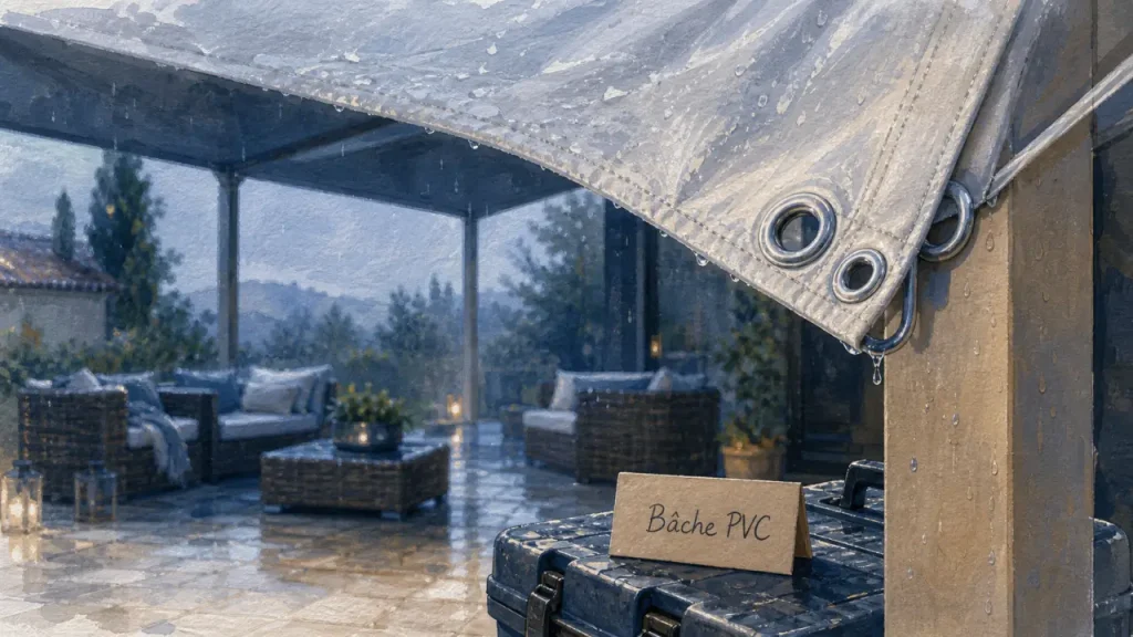 Bâche pour pergola PVC tendue pour protéger la terrasse