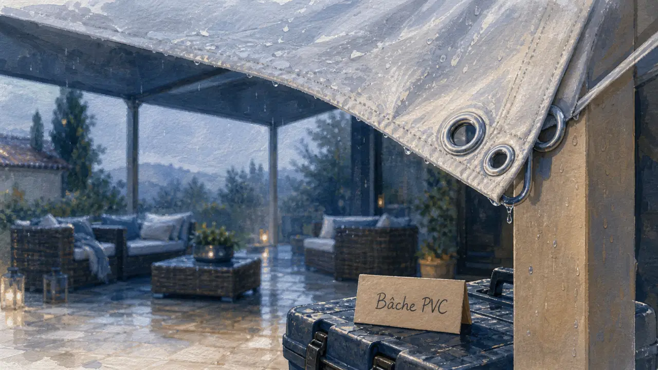 Bâche pour pergola PVC tendue pour protéger la terrasse