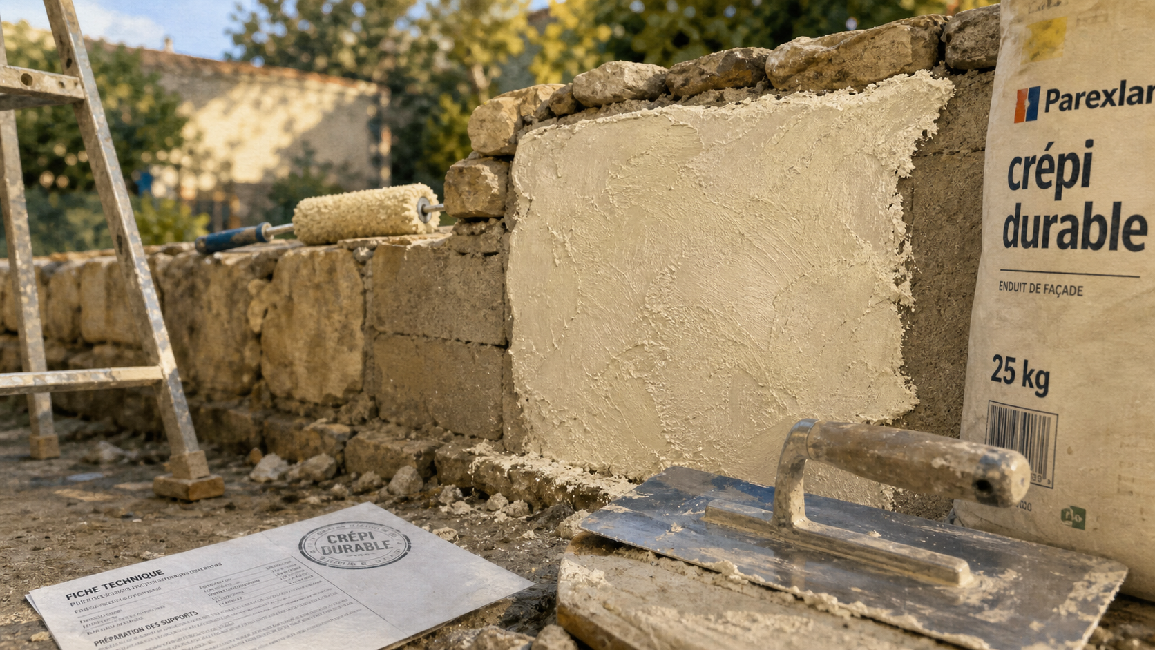 Crépi muret extérieur, taloche et finition durable